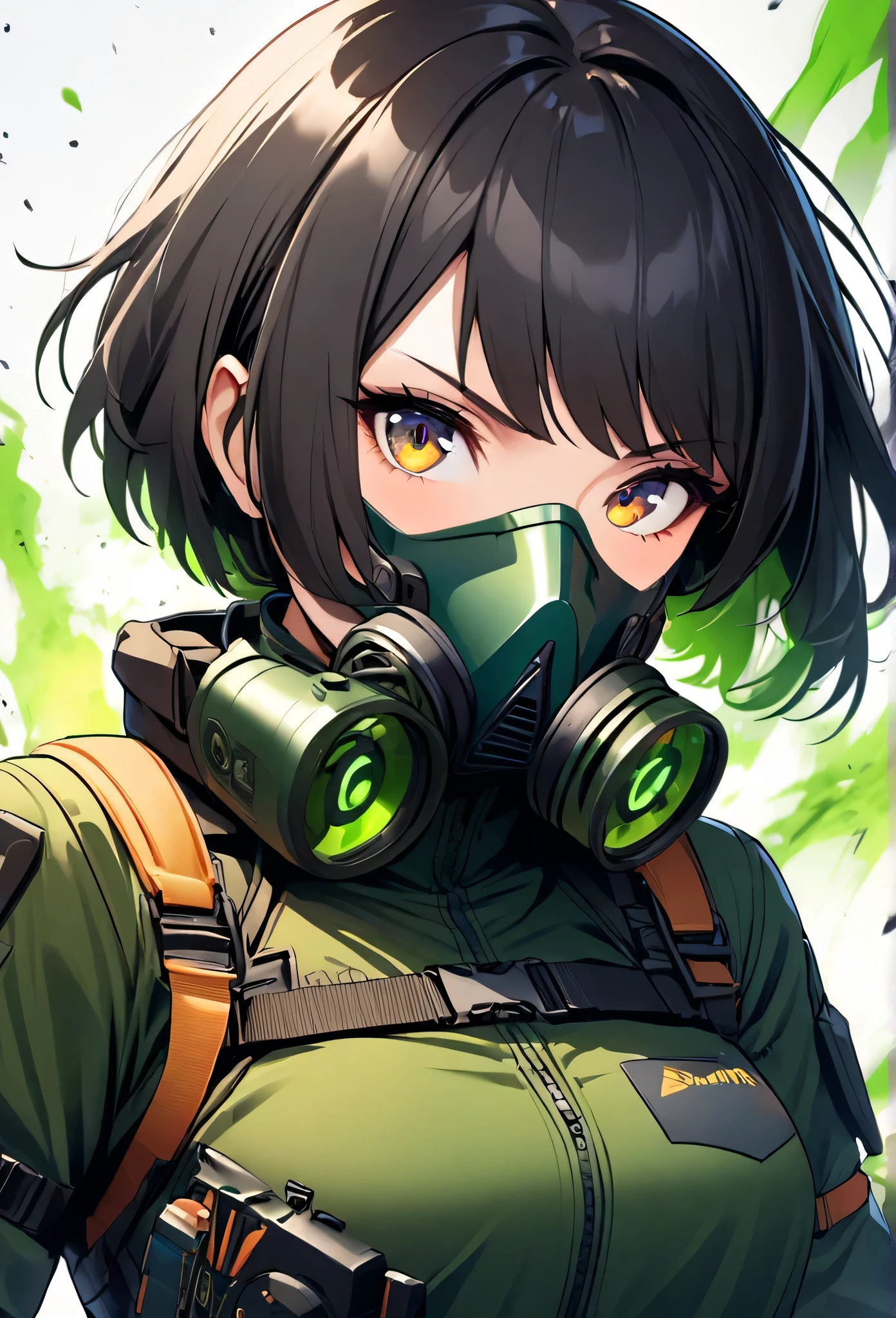 beautiful japanese young woman, extreme detailed, bodysuit, gloves, belt, thigh boots, (valorantViper:1.2), bodysuit, gloves, belt, thigh boots, respirator, looking at viewer, face, portrait, close-up, green, slender, (combat ready stance), (tactical outfit), (solo character), (gaming theme:1.5), short hair, green, (black hair), (milittary gear), (gas mask:0.4), (poisonous green:1.2), (glowing effects),