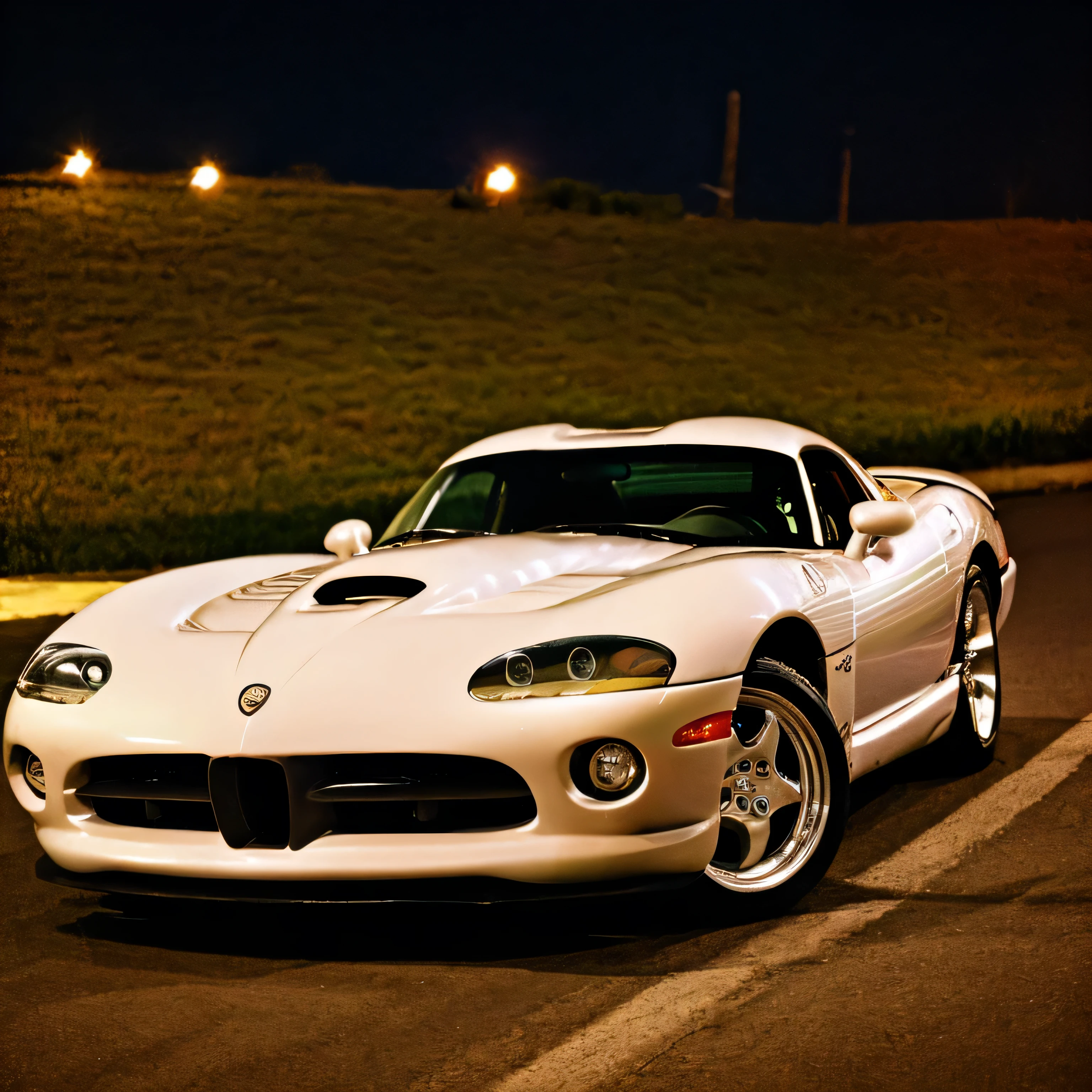 Dodge viper 1992 na chuva de noite