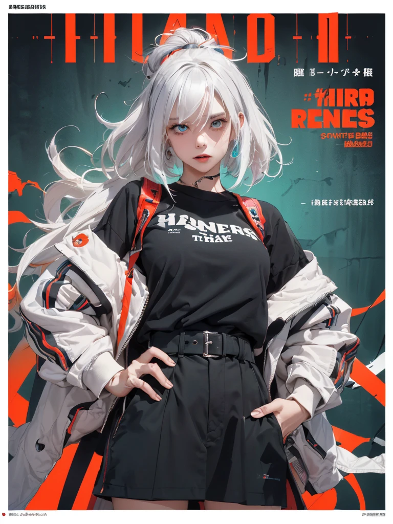 ((((dramatic))), (((gritty))), (((intense))) film poster featuring a young platinum white hair woman as the central character. She stands confidently in the center of the poster, wearing a stylish and edgy Harajuku-inspired hip hop outfit, with a determined expression on her face. The background is aesthetic atmospheric dark and gritty, with a sense of danger and intensity. The text is bold and attention-grabbing, with a catchy tagline that adds to the overall feeling of drama and excitement. The color palette is mainly dark with splashes of vibrant neon colors, giving the poster a dynamic and visually striking appearance,tachi-e
(magazine:1.3), (cover-style:1.3), fashionable, woman, vibrant, outfit, sexy seductive posing, front, colorful, dynamic, background, elements, confident, expression, holding, statement, accessory, majestic, coiled, around, touch, scene, text, cover, bold, attention-grabbing, title, stylish, font, catchy, headline, larger, striking, modern, trendy, focus, fashion,