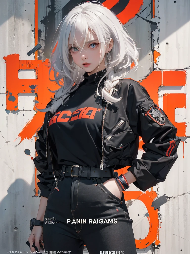 ((((dramatic))), (((gritty))), (((intense))) film poster featuring a young platinum white hair woman as the central character. She stands confidently in the center of the poster, wearing a stylish and edgy Harajuku-inspired hip hop outfit, with a determined expression on her face. The background is aesthetic atmospheric dark and gritty, with a sense of danger and intensity. The text is bold and attention-grabbing, with a catchy tagline that adds to the overall feeling of drama and excitement. The color palette is mainly dark with splashes of vibrant neon colors, giving the poster a dynamic and visually striking appearance,tachi-e
(magazine:1.3), (cover-style:1.3), fashionable, woman, vibrant, outfit, sexy seductive posing, front, colorful, dynamic, background, elements, confident, expression, holding, statement, accessory, majestic, coiled, around, touch, scene, text, cover, bold, attention-grabbing, title, stylish, font, catchy, headline, larger, striking, modern, trendy, focus, fashion,