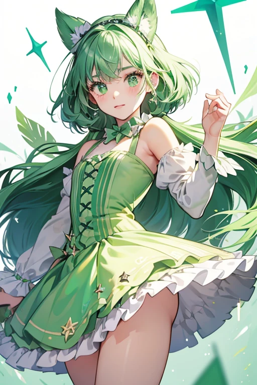Matilda is a tiny translucent light green . She has one green eye, two dark green spots, and four legs on each side of her body. SPARKLE; GLITTER