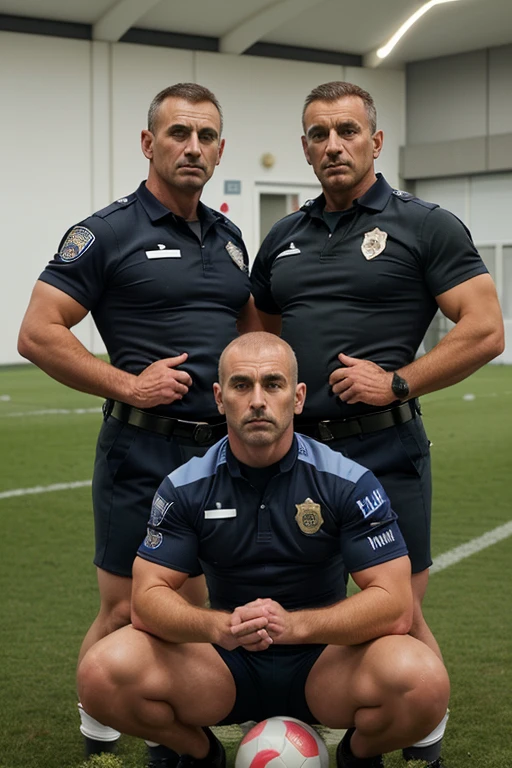 Police mens 3 muscle police officers posing atletic club Bilbao football