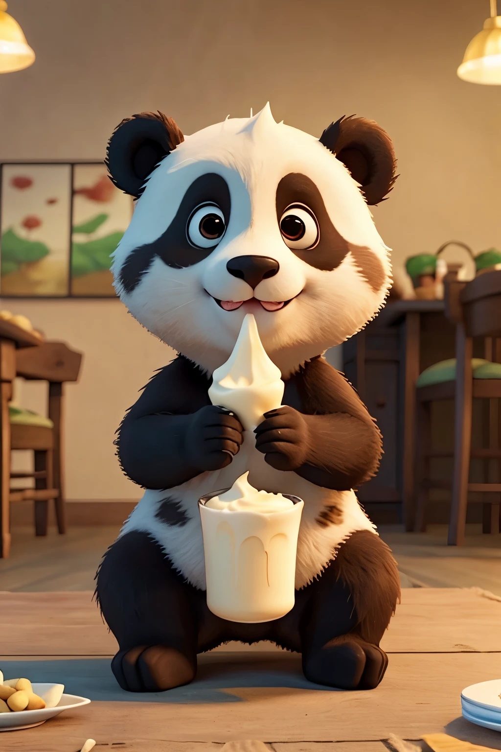 Panda comiendo crema
