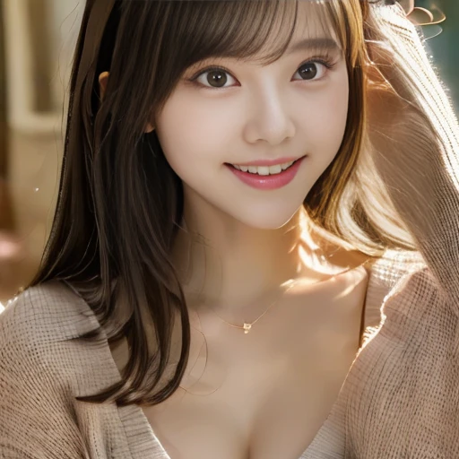 (best quality,highres,masterpiece:1.2),ultra-detailed,realistic:1.37,japanese girl,(beautiful,attractive) young japanese girl,(full,ample) bosom,(cosy,small,compact) one-room apartment,(soft,pink,comfy,comfortable) bed,(stylish,trendy) V-neck white knit sweater,(stylish,classy,sassy) black mini skirt,(stylish,trendy) selfies,(slightly,left) gaze,bedroom eyes,blush on cheeks,long black hair,beautiful smile,soft natural lighting,subtle shadows,vibrant colors,lush,relaxed posture,peaceful atmosphere,