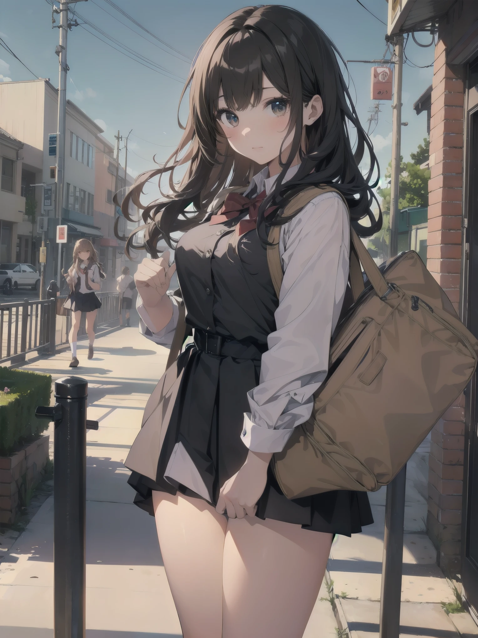 masterpiece, Highest quality, Nico_Yazawa,High resolution, 1 Girl, alone, Brown Hair, short hair, Twin tails、Purple eyes, Cowboy Shot,, (Cleavage)、(Beautiful thighs)、city, Outdoor, garden, Carrying a red backpack, (randoseru backpack:1.2) Sweaty、Thick thighs、Highest quality、4K、1girl, 8ars old, lo, cute, grin, 、Skirt lift striped underwear、In the city、Lots of spectators、、Thick thighs、Ahegao、Men holding their penises and surrounding girls、Semen from the penis、Bukkake、Bukkake、（Bukkake）