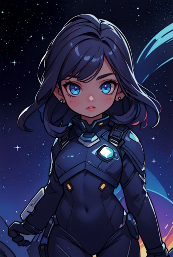 (best quality,4k,8k,highres,masterpiece:1.2),ultra-detailed,(realistic,photorealistic,photo-realistic:1.37),space girl,detailed eyes blue and lips,beautiful face,shiny hair,scintillating makeup,stunning outfit,galactic background,cosmic scenery,celestial bodies,sparkling stars,nebulous clouds,galaxy clusters,glimmering spaceship,futuristic atmosphere,vibrant colors,ethereal lighting,dramatic shadows,sci-fi concept art
