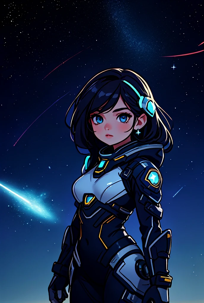 (best quality,4k,8k,highres,masterpiece:1.2),ultra-detailed,(realistic,photorealistic,photo-realistic:1.37),space girl,detailed eyes green and lips,beautiful face,shiny hair,scintillating makeup,stunning outfit,galactic background,cosmic scenery,celestial bodies,sparkling stars,nebulous clouds,galaxy clusters,glimmering spaceship,futuristic atmosphere,vibrant colors,ethereal lighting,dramatic shadows,sci-fi concept art