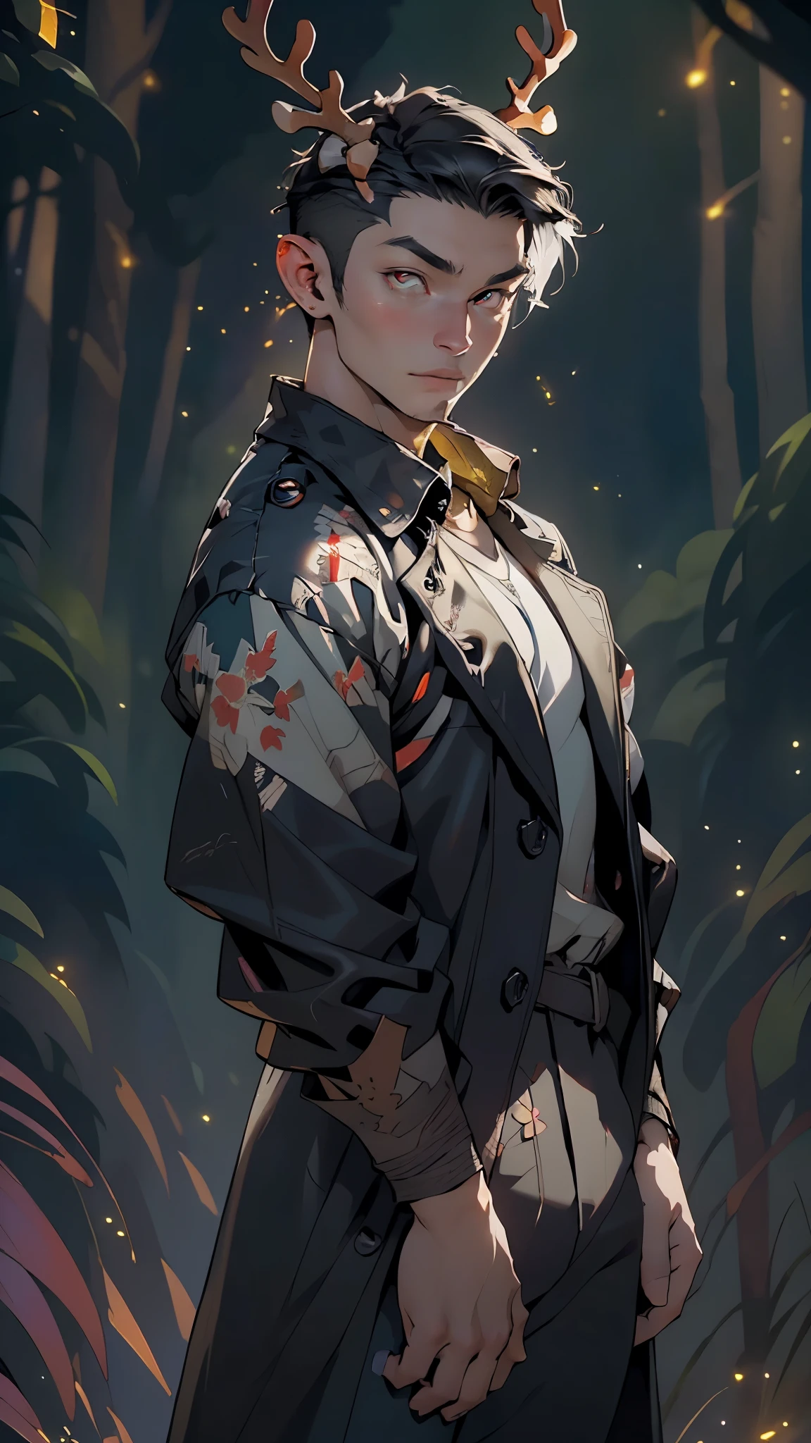 man:1.5,1 man,super manly korean man,((korean man)),(male,muscle,1boy, 1 boy,pectoral,man chest, muscular), 25 year old man,young,((1male,1 male,1man,man,male gender:1.5,handsome man,male focus)),((huge antlers:1.5,dear antlers:1.5,blooming antlers:1.5,fireflies between the antlers:1.5)),(((Visual kei,male idol,a korean man with black jacket, short hair undercut))),young handsome male,black hair,(((red_eyes:1.3))),intricate eyes,beautiful detailed eyes,symmetrical eyes,slanted eyes:1.3,black hair,nice hair style,((detailed face)), 

serious face,evil eyes,

(kpop dark clothes),(((kpop dark outfit,trench coat))),((bulge in pants)),((intricate outfit,intricate clothes)),

(dynamic pose:1.0),mocking,(centered,scale to fit dimensions,Rule of thirds),

((((many fireflies,fireflies,glowing fireflies,fireflies in the background)))),

((deep and dark cavern)),(mysterious lights in the background, stalagmites, stalactites),scenery:1.25,intricate scenery,((deep and dark cavern background)),

(Glossy winter ornaments),highres,sharp focus,(ultra detailed,extremely detailed),(photorealistic artwork:1.37),(extremely detailed CG unity 8k wallpaper),(((vibrant colors,vibrant theme))),(intricate),(masterpiece),(best quality),artistic photography,(photography taken by sldr),(intricate background),perfect rendered face,perfect face details,realistic face,photo realistic,((intricate detail)),(((realism))),
