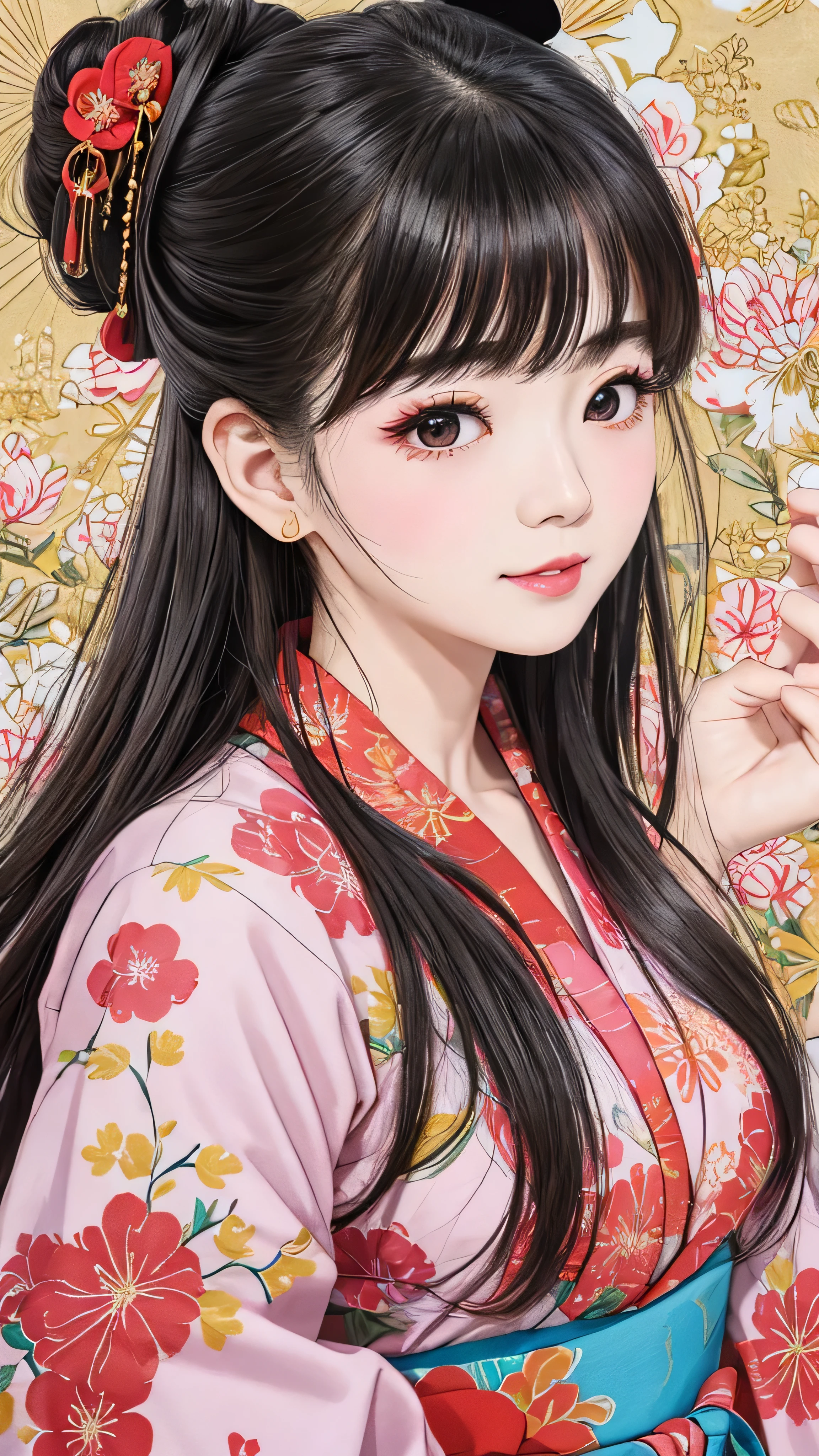 Each has a different expression2People and sisters、(2 girls)、⦅Dancing traditional arts with grace)、((Big Breasts、Small Face、Not exposed))、highest quality、masterpiece、(Black Hair、Bun Hair)、Brown Eyes、⦅Wide angle、Angle from above the waist、Pause on the magazine cover、Their gazes are different, gazing into the distance⦆、(8K high quality、masterpiece、High resolution、Realistic and beautiful light and shadow、(highest quality)、(High Resolution)、(Very delicate and beautiful)、(Beautiful 8k face)、(Smiling and closing your eyes、Beautiful eyes)、(Clear skin)、(Soft hair)、(8Head to Body)、(A Japanese style yukata kimono with red, pink and orange floral patterns on a white background, interspersed with gold powder、Five beautiful Japanese girls wearing yukata)、((Tanabata decoration background))、((Small Face))、(arms up)、Thin and small nose、(Red lipstick)、(Make your cheeks red)、(Glossy skin)、((Ink painting style))、Very thin eyebrows、Overall ultra-high image quality、(She is wearing maiko-style makeup.)、Whitening、Long and beautiful eyelashes、Glowing Skin、(Red cheeks),Straight nose、masterpiece、highest quality、whole body、 Eyebrows visible through hair、Bun Hair、Grin、Gal、Gal、Viewer's Eyes、Plaid、Stylish、woman、fine、Pause、
Waiting to start