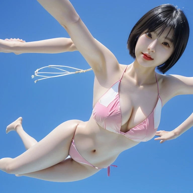 A beautiful Japanese woman in her late 20s with a bob cut is skydiving in the sky4000Meters、She is sensual、Micro Bikini、Very sexy swimsuit、She spreads her arms and legs、Similar to You'It is very fun.!