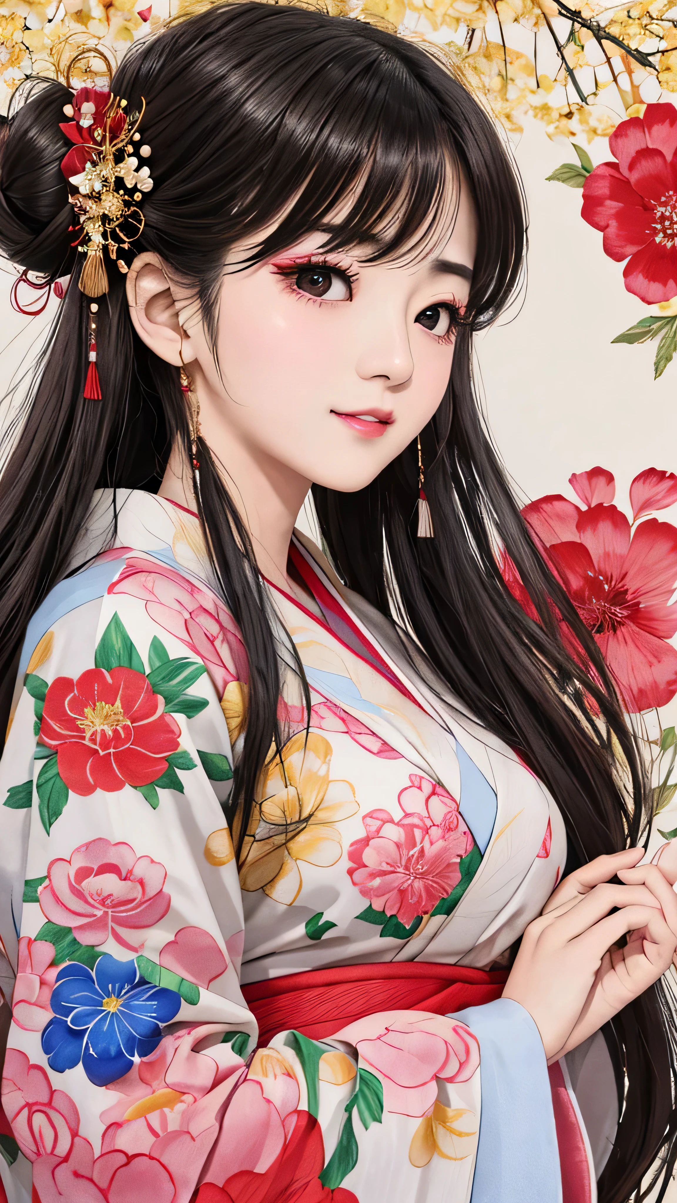 Each has a different expression2People and sisters、(2 girls)、⦅Dancing traditional arts with grace)、((Big Breasts、Small Face、Not exposed))、highest quality、masterpiece、(Black Hair、Bun Hair)、Brown Eyes、⦅Wide angle、Angle from above the waist、Pause on the magazine cover、Their gazes are different, gazing into the distance⦆、(8K high quality、masterpiece、High resolution、Realistic and beautiful light and shadow、(highest quality)、(High Resolution)、(Very delicate and beautiful)、(Beautiful 8k face)、(Smiling and closing your eyes、Beautiful eyes)、(Clear skin)、(Soft hair)、(8Head to Body)、(A Japanese style yukata kimono with red, pink and orange floral patterns on a white background, interspersed with gold powder、Five beautiful Japanese girls wearing yukata)、((Tanabata decoration background))、((Small Face))、(arms up)、Thin and small nose、(Red lipstick)、(Make your cheeks red)、(Glossy skin)、((Ink painting style))、Very thin eyebrows、Overall ultra-high image quality、(She is wearing maiko-style makeup.)、Whitening、Long and beautiful eyelashes、Glowing Skin、(Red cheeks),Straight nose、masterpiece、highest quality、whole body、 Eyebrows visible through hair、Bun Hair、Grin、Gal、Gal、Viewer's Eyes、Plaid、Stylish、woman、fine、Pause、
Waiting to start