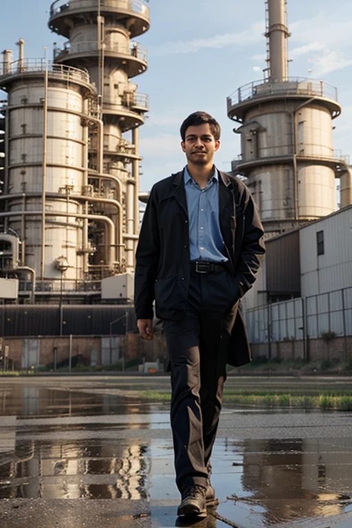 Chemical engineer walking in a refinery