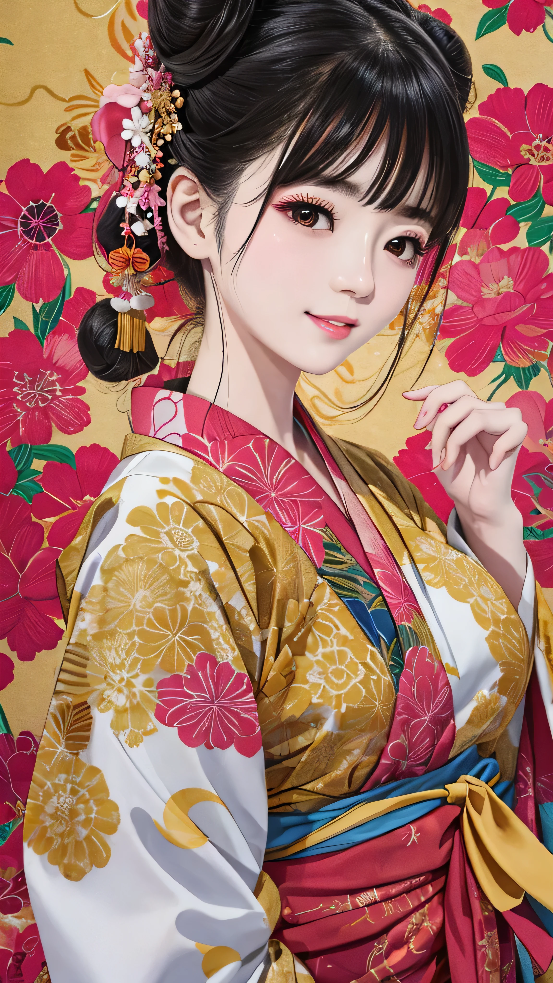 Each has a different expression2People and sisters、(2 girls)、⦅Dancing traditional arts with grace)、((Big Breasts、Small Face、Not exposed))、highest quality、masterpiece、(Black Hair、Bun Hair)、Brown Eyes、⦅Wide angle、Angle from above the waist、Pause on the magazine cover、Each person has a different perspective when looking into the distance⦆、(8K high quality、masterpiece、High resolution、Realistic and beautiful light and shadow、(highest quality)、(High Resolution)、(Very delicate and beautiful)、(Beautiful 8k face)、(Smiling and closing your eyes、Beautiful eyes)、(Clear skin)、(Soft hair)、(8Head to Body)、(A Japanese style yukata kimono with red, pink and orange floral patterns on a white background, interspersed with gold powder、Wearing a yukata2Beautiful Japanese girls)、((Tanabata decoration background))、((Small Face))、(arms up)、Thin and small nose、(Red lipstick)、(Make your cheeks red)、(Glossy skin)、((Ink painting style))、Very thin eyebrows、Overall ultra-high image quality、(She is wearing maiko-style makeup.)、Whitening、Long and beautiful eyelashes、Glowing Skin、(Red cheeks),Straight nose、masterpiece、highest quality、whole body、 Eyebrows visible through hair、Bun Hair、Grin、Gal、Gal、Viewer's Eyes、Plaid、Stylish、woman、fine、Pause、
Waiting to start
