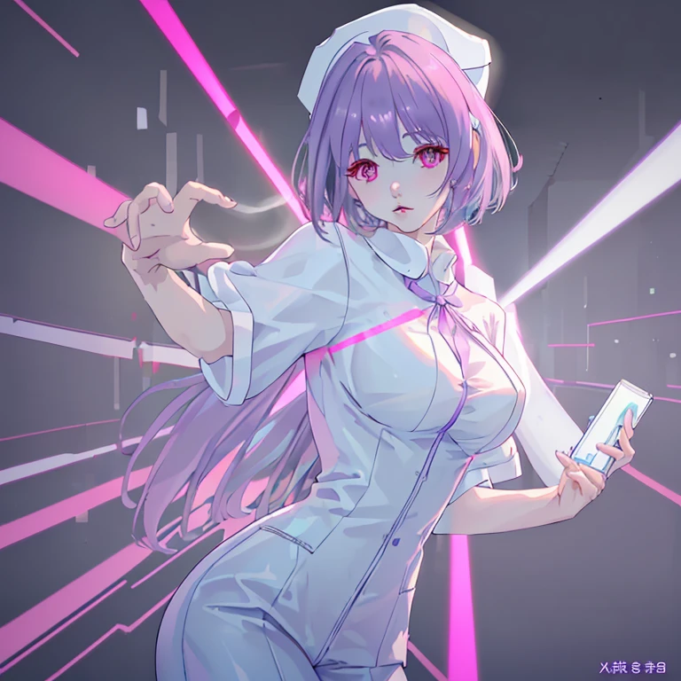 ((Highest quality、masterpiece、Anime Style、Highest quality、High resolution、8k、detailed、ultra-detailed:1.3))、Long legs、Sharp focus:1.2, Beautiful woman with perfect figure:1.4、(smile:1.2), double eyelid、30-year-old woman、Sexy pose、((((Shut your mouth.、One Woman,white Nurse uniform:1.5)))),The background is a near-future Tokyo