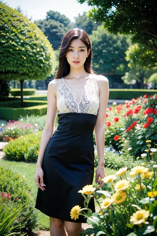 Realistic photography, Beautiful women. ,flower garden