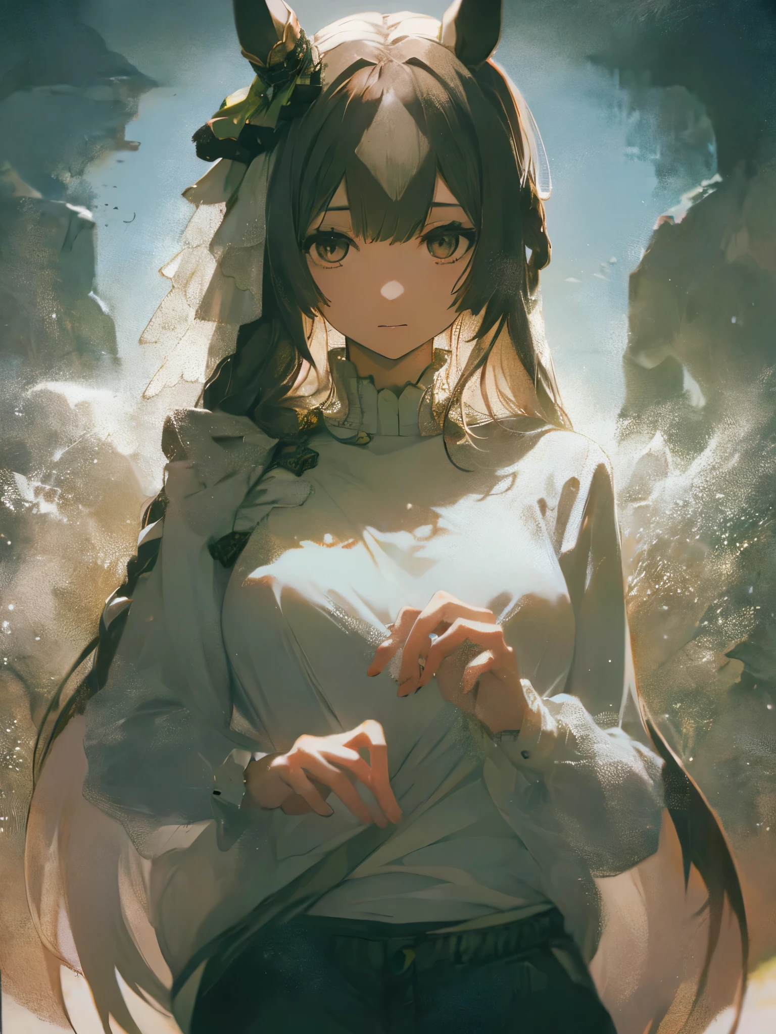 satono diamond,umamusumed、The whole body is visible、Looking down from above at a girl in a white shirt with a low neckline,Nipples are visible、White panty shot,Short、((Small Bust)),(highest quality、4k、8k、High Resolution、masterpiece:1.2)、Super detailed、(Photorealistic:1.37)、Portrait、Sharp Focus、feminine、delicate、White skin、Subtle curves、Gentle expression、Soft lighting、Bright colors、Artistic atmosphere,