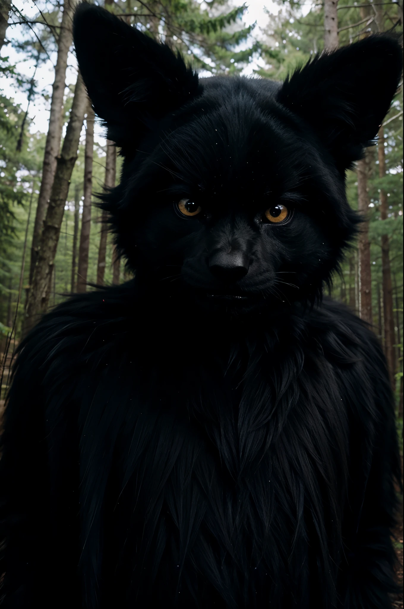 Creature with black fur scary in the forest