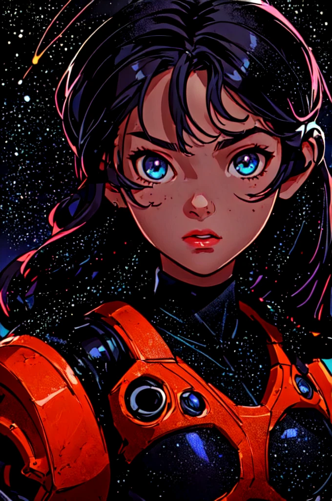 una caricatura de una mujer con ojos azules y un traje futurista, retrato anime chica cadete espacial, monitoring echo, hero 2d fanart artstation, retrato chica astronauta blindada, oversight fanart, linda chica cyborg, girl with mecha cybernetic armor, retrato de little girl de onda luminosa, retrato, caballeros del zodiaco, , :: rossdraws, chica en el espacio, solo una broma