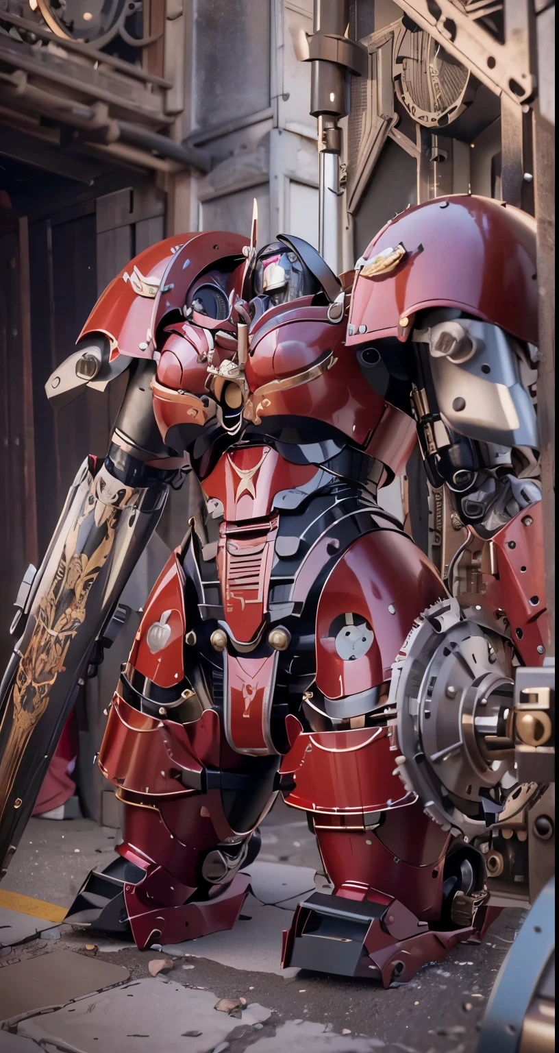 (The main subject: Wide-angle lens), salama,Singer Madonna as Marine Astartes, (Show on the(humongous large breast)Power mech) colours: red colour, (warhammer40k),Realistic metal mech,Standing in the street.(masterpiece, best quality:1.2), (8k uhd, 16k, 32k, ultra high res), (photorealistic:1.37), (RAW photo), ultimate-realistic, ultimate-realistic details, ultimate-realistic texture, ultimate-intricate details, ultimate-realistic lighting, ultimate-realistic shadow, japanese girl, ultimate-cute face, ultimate-RAW skin, ultimate-realistic eyes, (mechanical:1.4), (armor), full body, wide shot