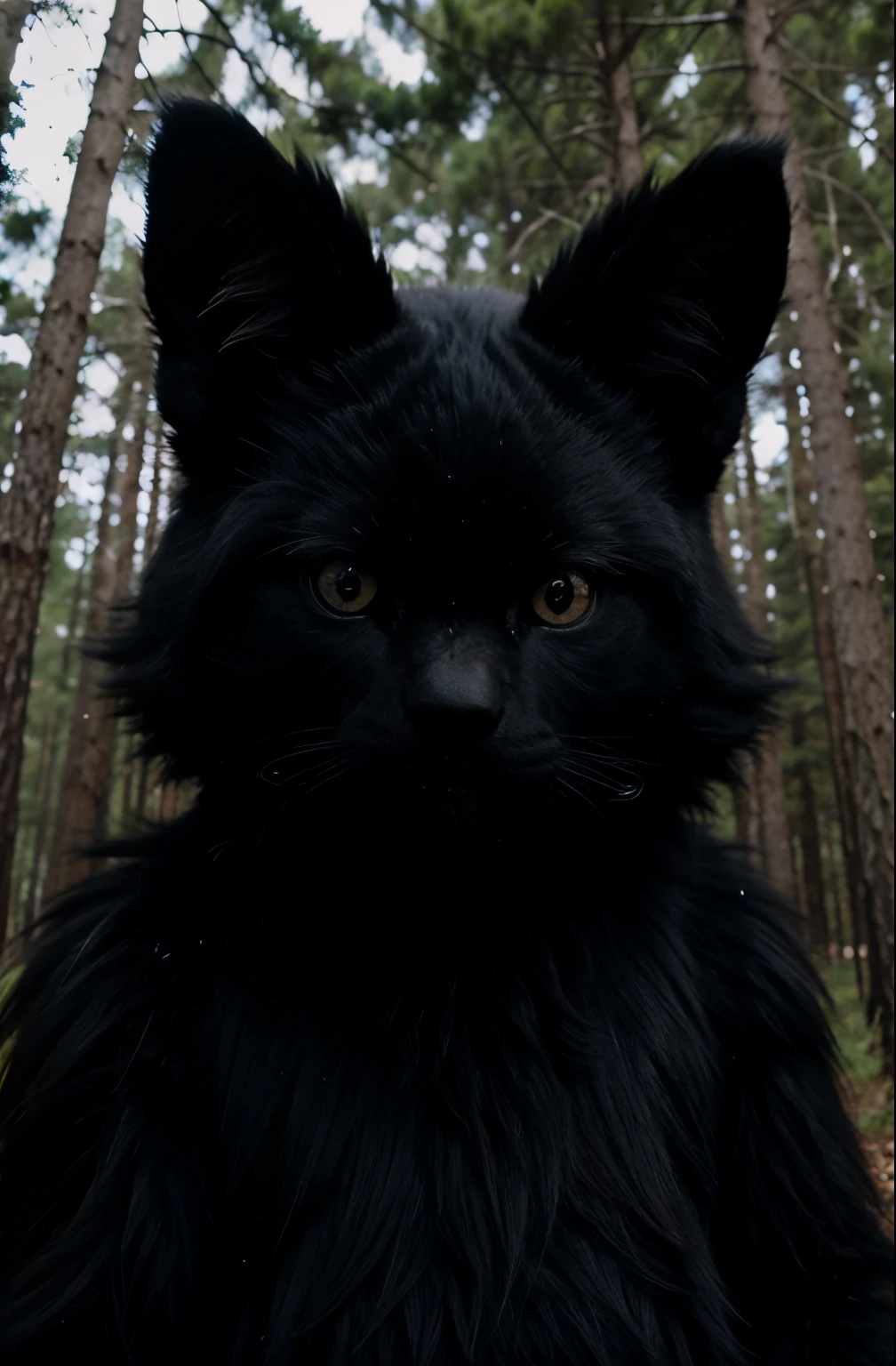 Creature with black fur scary in the forest