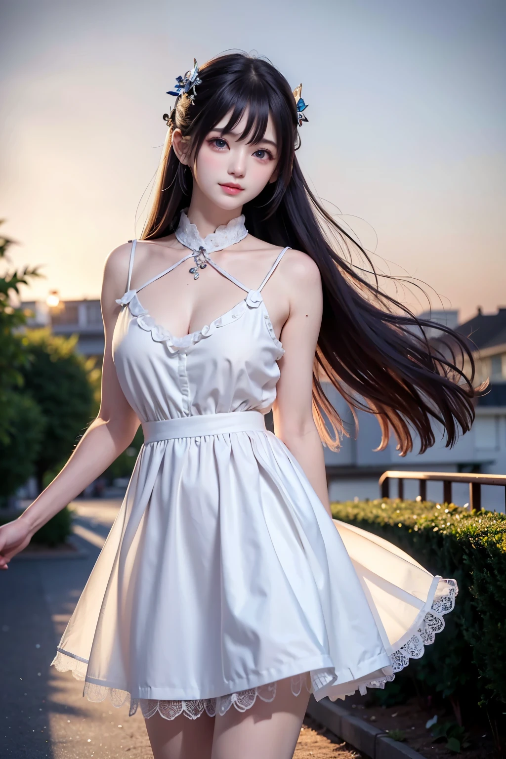 very cute and beautiful girl,White ruffled sundress with fine lace,(Very exquisite beautiful face and eyes:1.2),smile
ひまわり畑の真ん中に立つ,Beautiful summer sky,
Mid Shot,(smile),Black Hair,Dynamic pose,Leg details,
(highest quality,masterpiece:1.2),Absurd,High resolution,Very detailedな,Very detailed,32k,8k resolution,
Intricate details,Movie Scenes,Detailed Background,alone,Dynamic Angle,
alone,Hair blowing in the wind,Big Breasts、thin waist、Perfect proportions