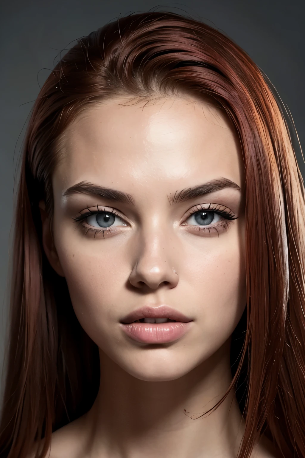 foto de una atractiva mujer, pelo rojo platinado, con pelo largo, provocativa, Looking to the camera, photograph only of the face -- stylize 750