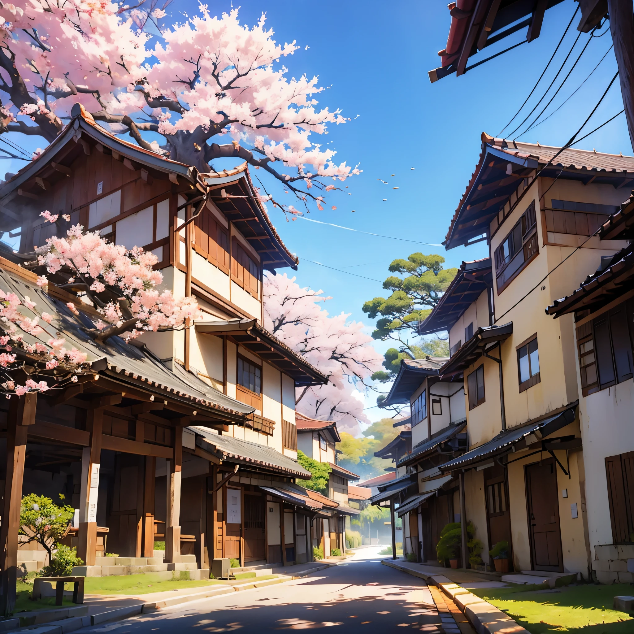 uma cidade rodeada de arvores sakura