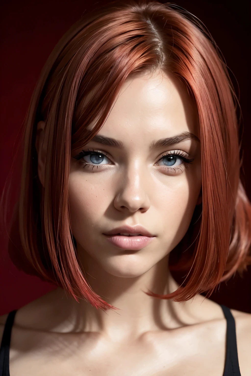 foto de una atractiva mujer, pelo rojo platinado, con pelo largo, provocativa, Looking to the camera, photograph only of the face -- stylize 750