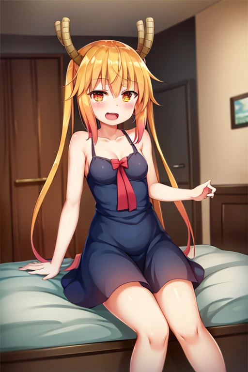 ((highest quality)), ((masterpiece)), (be familiar with), Perfect Face, indoor, Bedroom, Watching the audience,
One woman, Thor,
Open Mouth, Ecstatic expression, blush, smile,
Small breasts, Flat Chest, Young Girl, , , Girl,
Long Hair, Golden Hair, Orange eyes, Long Hair,
Leg spread,