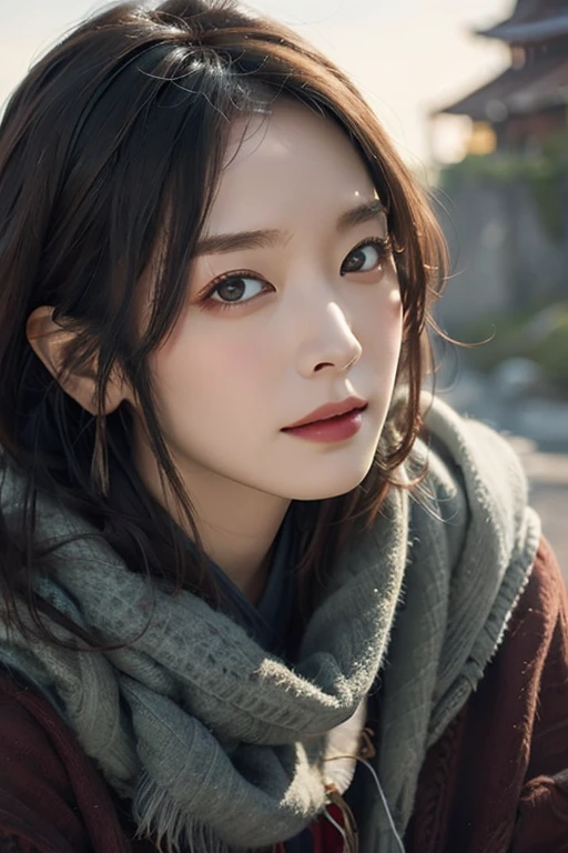 巨大なOgreと優雅な写真のためにポーズをとる赤い目の美しい女性, arpino,Gray Hair,Face to face, Ultra-realistic, Clear images,（（背景に巨大なOgre））,Fantasy,ダークFantasy,Ogre,Gigant,