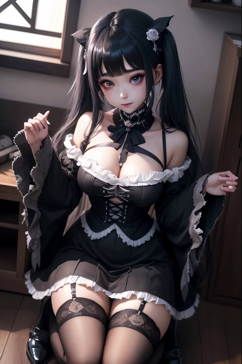 ハードDark Gothicメイク、my sanity、deep night sky、Horror、Black dark eyeshadow、cry、sad、Good skin radiance、Dark Gothicメイク、Dark smile、palace、The beauty of fragrance、22 years ago、Expression of intense sexual pleasure、Embarrassed look、Dark Gothic、Obscene language、highest quality、View 5 books、Expression of sexual pleasure in suffering、Drunk face、紫のMaid clothes、Mysterious、Noble、A face that is holding back the toilet、Super sexy、Loving smile、Twin tail hair、jet black ruffle skirt、Right blue eye, Left eye is red、Super bewitching pose、Platform Heel Shoes、Heavy makeup、Black lipstick、Make the world beautiful、Gothic ta Clothing、A little slimmer、Silver Hair、Long Hair Straight Hair、Cute Gothic Loliress、Beautiful Face、elegant features、Fascinating face、Knee-high socks、Stained glassが背景、Chest glistening with sweat、The room is dark、goth long dress、Bell Sleeves、Wizard Sleeve、decadent look、Sexually excited expression、gothic mode、Glossy thighs wet with water、Thighs that are wet and shiny with oil、Background of a room full of roses、sad表情、Rose Maiden、The embroidery is pink、The dress has pink embroidery、Thigh-high socks、Knee-high socks、Gentle expression、masturbation behavior、Dark black eyeshadow、despicable act、Stained glassと薔薇背景、Wearing black underwear、Black panties、thighs are a little thin、Female Duo、female couple、i have lesbian friends、hug a girl、A blue lightning bolt glows in his right hand.、Blue electromagnetic waves shine in my hands.、dark church background、Stained glass、black metal world、Dark Castle、Dark Room、Slender body、upright、walk、Are standing、gothic long dresaid clothes、Victorian dresses、Her thighs shine with a lot of sweat、My body is wet and shiny、Lots of glitter on the thighs、sweating、My thighs are sticky from sweating、Sweat glistens on the thighs, The whole body is sweaty and shiny、pretty sweaty、My thighs are sweaty、My thighs are so wet、My thighs are shining with sweat、A lot of sweat glistens all over the body、Legs are slightly slender、