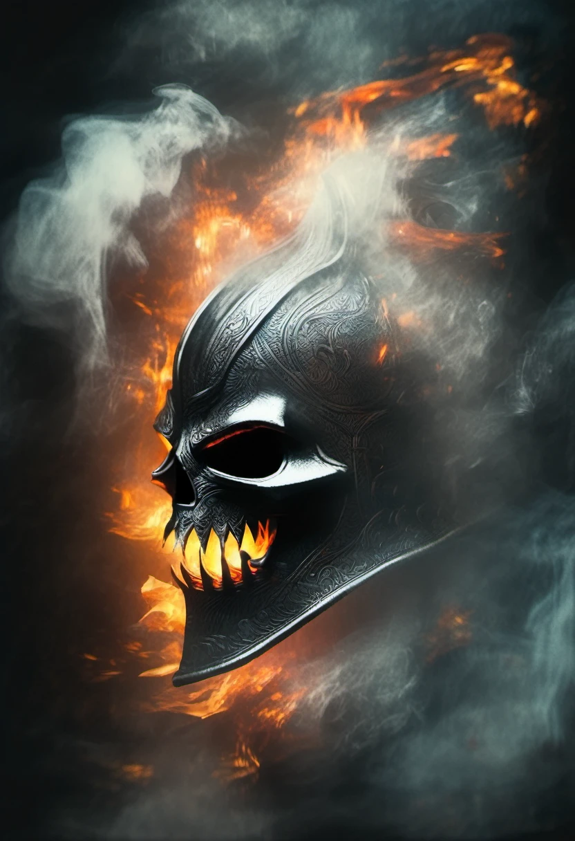 Spectre, ghost, monster, medieval helmet, flames, horror