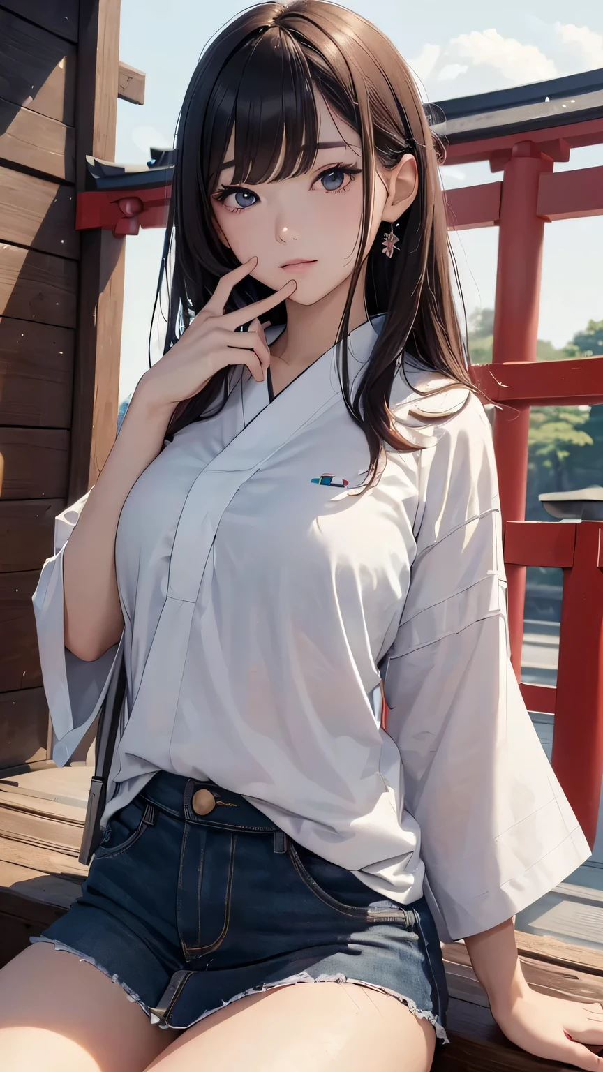 (((masterpiece))),(((High resolution)))、(((8K)))、(((perfect face)))、(((beauty of japan)))、20 years old, (shirt), look at the camera, thighs, ((top quality eyes)), ((detailed eyes)), (detailed texture), look at the camera