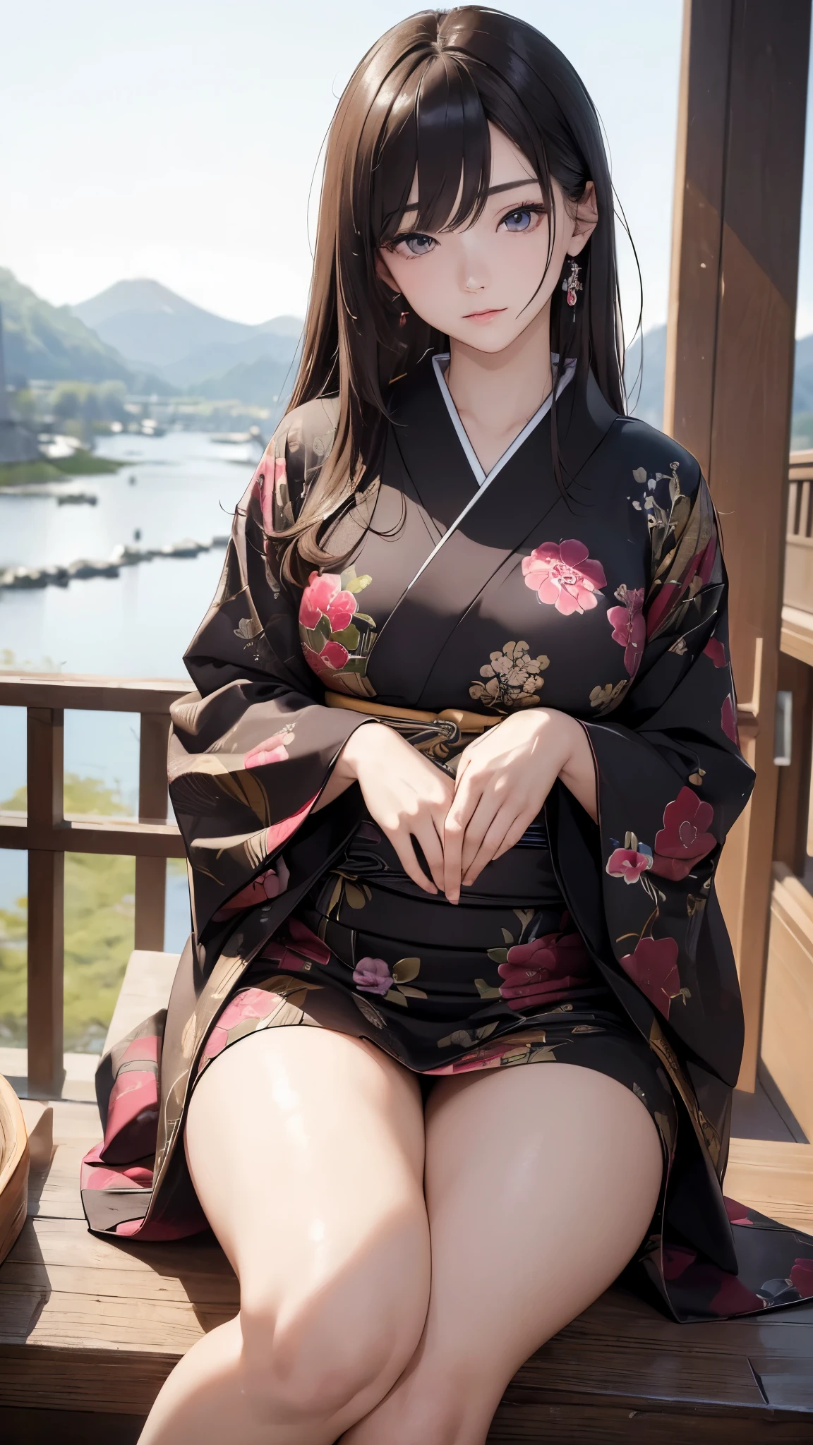 ((alone、Woman in floral kimono、Elegant woman posing:1.4、Detailed face、Bright expression、young, Brighter, Whiter skin、Best Looks、Ultimate beauty、Style your hair:1.2、Hair dancing in the wind))(Inside an old house in Japan、night、Indirect lighting creates a wonderful atmosphere)((Off-the-shoulder style、Expose your shoulders、Expose the neck、The sleeves of the kimono are connected, Exposing cleavage、Exposing the nipples.((Black kimono with floral pattern and red obi:1.3)With kissel、Inside the cage、鎖につながれた美しいyoung裸の女性、A woman taking off her kimono, Exposing nipples and crotch、Having sex with multiple men、Woman crying in pain、A woman spreading her legs to expose her crotch、A woman raped by many guys