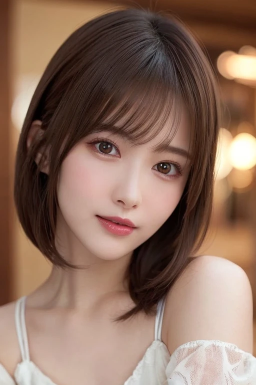 (highest quality:1.5)、(Realistic:1.5)、(1 person:1.5)、Very detailed、finely、High resolution、8k wallpaper、Perfect dynamic composition、Small breasts、Natural color lip、Cute smile、Japanese women、20-year-old girl、Beautiful and elaborate face、Perfect and beautiful face、Beautiful and detailed、Big eyes、Brunette eyes、Beautiful and elaborate face、Perfect and beautiful double eyelids、Natural Bangs、Beautiful thin nose、Beautiful Skin、Maroon brown hair、Medium Bob Hair、Short Hair、Natural Bangs、Open Cafe、Terrace seats、Perfect and beautiful face、Natural pose、Slim face and figure、(looking at the camera)、Bright lighting、Professional Lighting、front lighting、Bold sexy pose、Natural smile、Cold Shoulder、Halter Shoulder、Beautiful clavicle、(A sexy shot of her looking straight at the camera)、