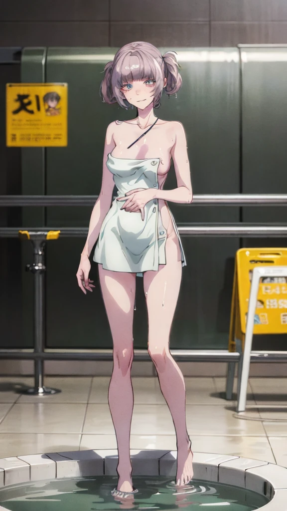1 girl, solitary:1.2, (18 years old:1.2), Cute little trumpet, entity, Sweating of the skin, glowing skin, Slim, (Dull bangs: 1.2), Smile, Cute face, Exquisite eyes,, ((naked,Wrapped in a towel)), ((hot spring)), Beautiful breasts、Huge breasts:1.4,plump breasts(Not wearing), (wet), (Bend and take off), ((wet hair)), (Legs open),view, Looking at the camera, best quality,Super detailed, high resolution, Extremely detailed CG, Unity 8K wallpaper, official art, Creative arts, Novel Illustrations, by famous artist, Caustic lines, Textile shading, Super delicate skin, Perfect anatomical structure, detailed, Movie Lighting, Dynamic Lighting, 美丽而Exquisite eyes, (top quality), (Super detailed), (Masseter membrane), (high resolution), (The original), Character Conception, Game CG, detailed Manga Illustration, Realistic head to body proportions:1.2