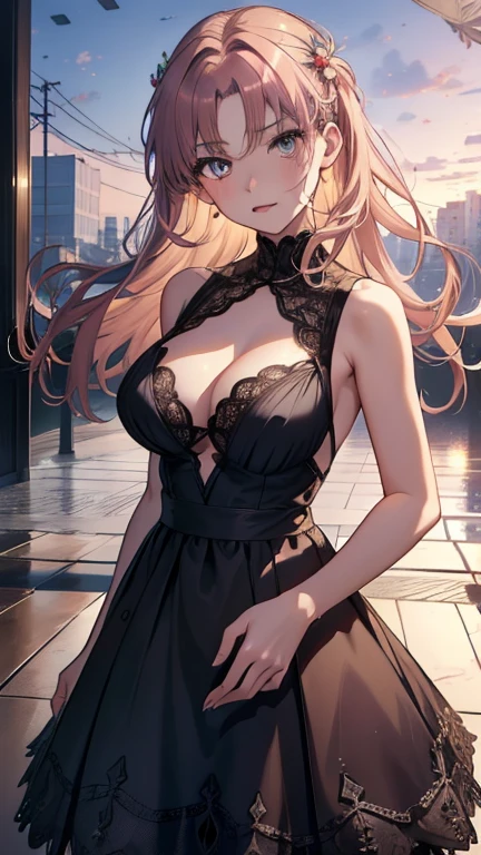 (highest quality,4K,8k,High resolution,masterpiece:1.2),Very detailed,(Realistic,photoRealistic,photo-Realistic:1.37),Beautiful fine details,beautiful lip detail,girl with beautiful eyes, Anime girl in a cute dress, Cute anime wife in a nice dress, Detailed digital anime art, Wearing a dress, everyone, Beautiful Anime Girls, Cute Anime Girl, Smooth anime art, Anime Style, Vibrant colors, Soft lighting, Beautiful eyes drawn in detail, Beautiful cleavage,