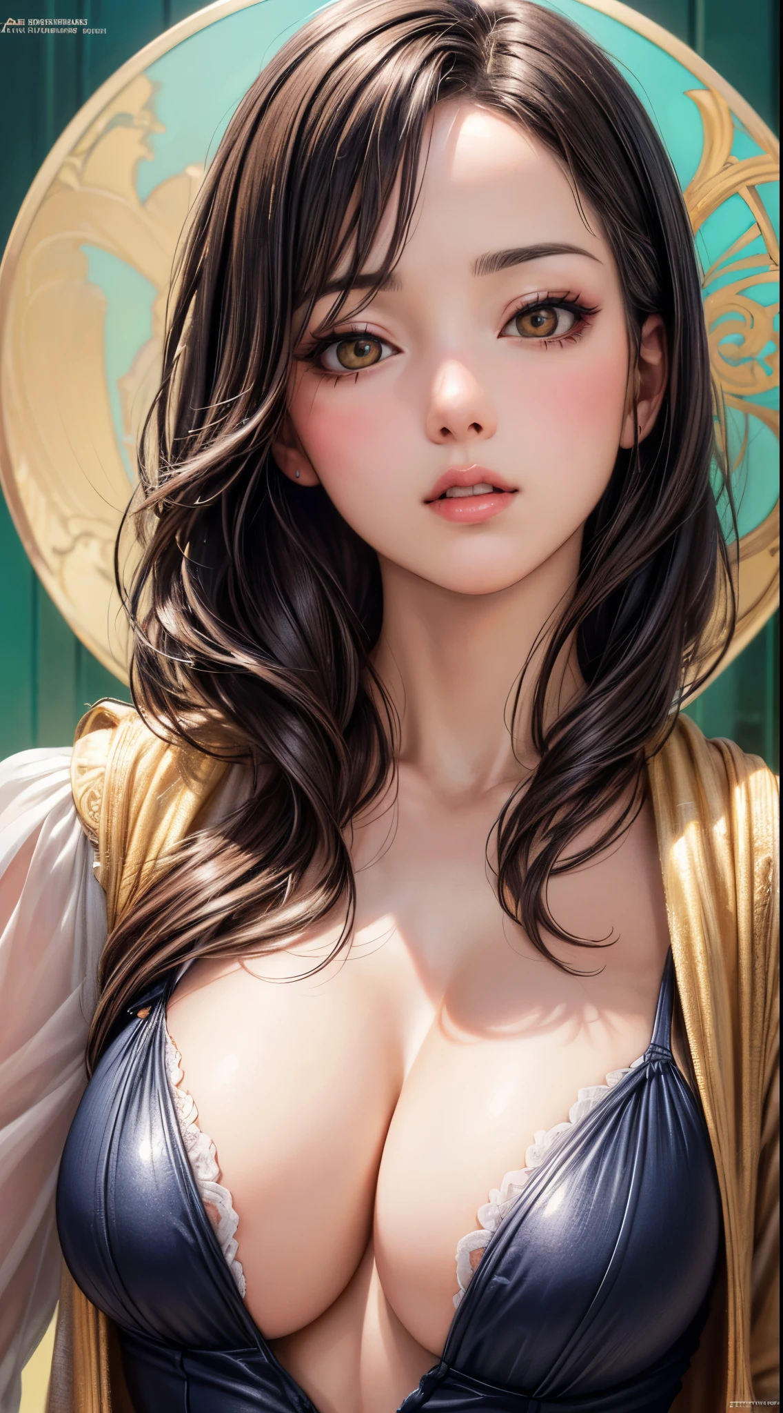 (best quality,4k,8k,highres,masterpiece:1.2),ultra-detailed,(realistic,photorealistic,photo-realistic:1.37),illustration by artgerm and alphonse mucha, attractive woman, perfect body, hyperfeminine curves, cute and playful pose, vibrant, expressive