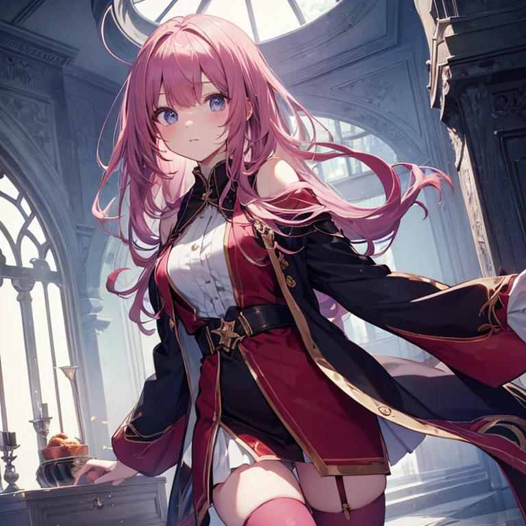 long hair、Pink Hair、Robe、stockings、Wizard