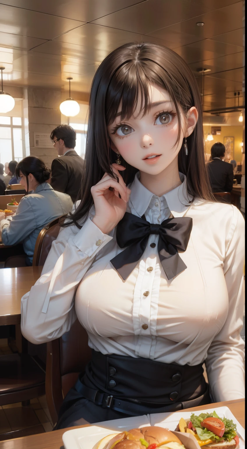 (8k)、(Highest quality)、(Masseter muscle area:1.2)、(Realistic)、(Photorealistic:1.37)、Ultra-detailed、(One Man:1.2)、One Girl、White blouse, Black suit、(Recruitment Suit:1.2)、21Year、college Yeard、Beautiful girl、AKB48、Nogizaka46、(Tabletop, Highest quality:1.2), 8k, Official Art, RAW Photos, unbelievably ridiculous, Whole Body Ezbian, Pretty face, No makeup, Film Grain, chromatic aberration, Sharp focus, Dynamic Lighting, Cinema Lighting, Eye and facial details, Bokeh Background、(アーバンCafe:1.2)、(Cafe:1.2)、(Sitting in a chair:1.1),(Coffee on the table:1.2)、(Laughter:1.3)、(Small breasts:1.2)、bangs, Hime cut, Brown Hair,Medium Hair、(Cowboy Shot:1.2)、job hunting、Cafeの男性とのインタビュー、Black jacket、Black mini skirt、Black pumps、Beautiful legs、(The man is fat middle-Yeard:1.2)、The man60Year、(Man in suit:1.2)、Sit across the table、computer、pen、Note、Flow of life、documents、joke、Please open your legs and show me your crotch.、White panties、Lift the hem of a skirt、Twisted Skirt、Behind the scenes with many customery customers are looking at me、