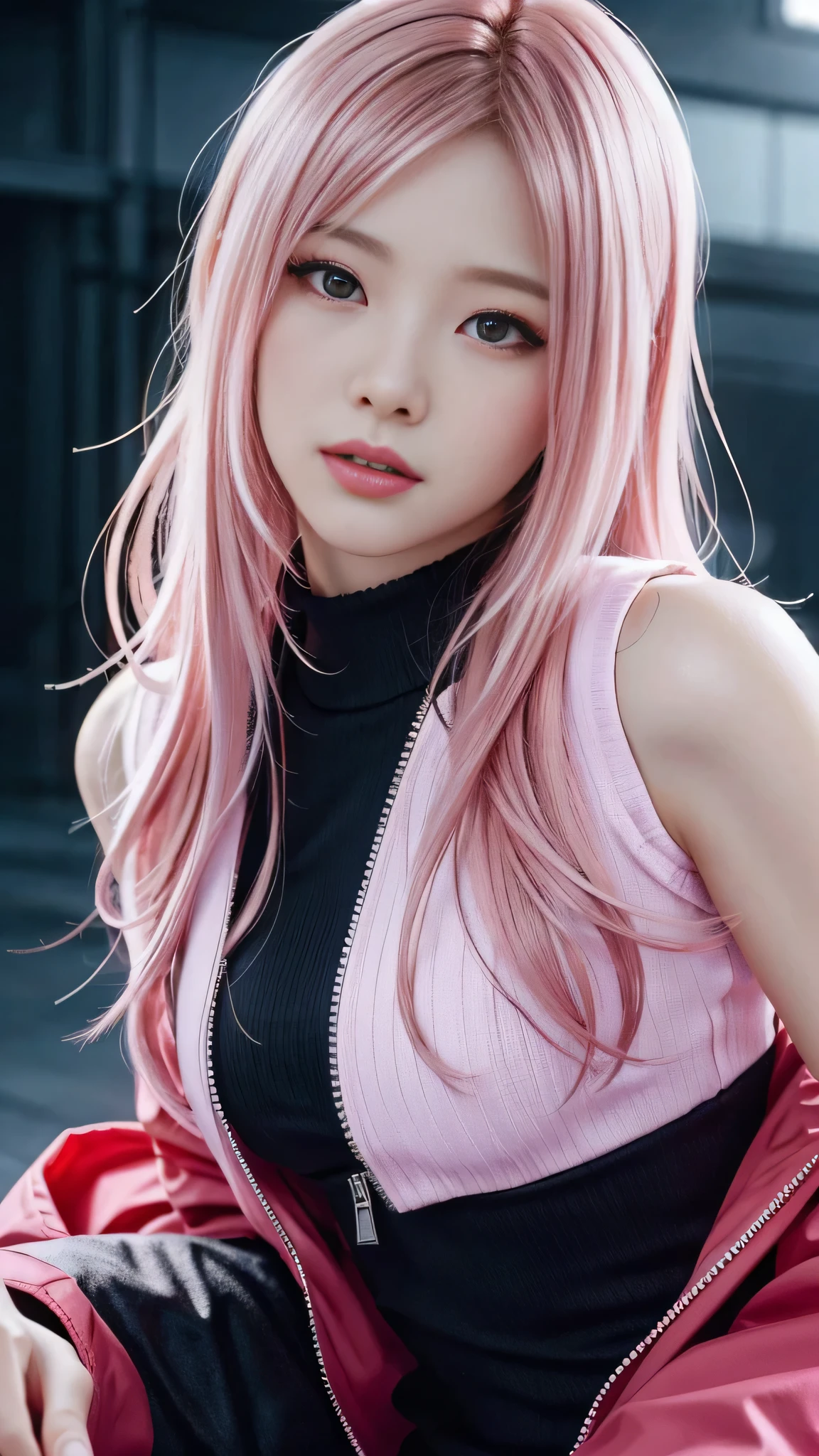 Close-up of two women with pink hair and red jackets, anime realism style, unreal 5. RPG portrait, cgsociety portrait, realistic art style, Smooth anime CG art, Photorealistic anime girl rendering, Realistic anime 3d style, loss draw 1. 0, realistic 3d animation, art germ ; 3d unreal engine, realistic anime art style，The background is space，