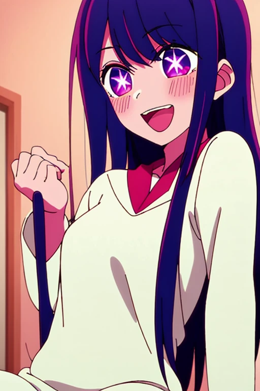 ((highest quality)), ((masterpiece)), (be familiar with), Perfect Face, indoor, Bedroom, Watching the audience,
One woman, Hoshino Ai,
Open Mouth, Ecstatic expression, blush, smile,
Small breasts, Flat Chest, Young Girl, , , Girl,
Long Hair, Purple Hair, Purple Eyes, Long Hair,
, Sailor suit, White shirt, Black Skirt, Leg spread,