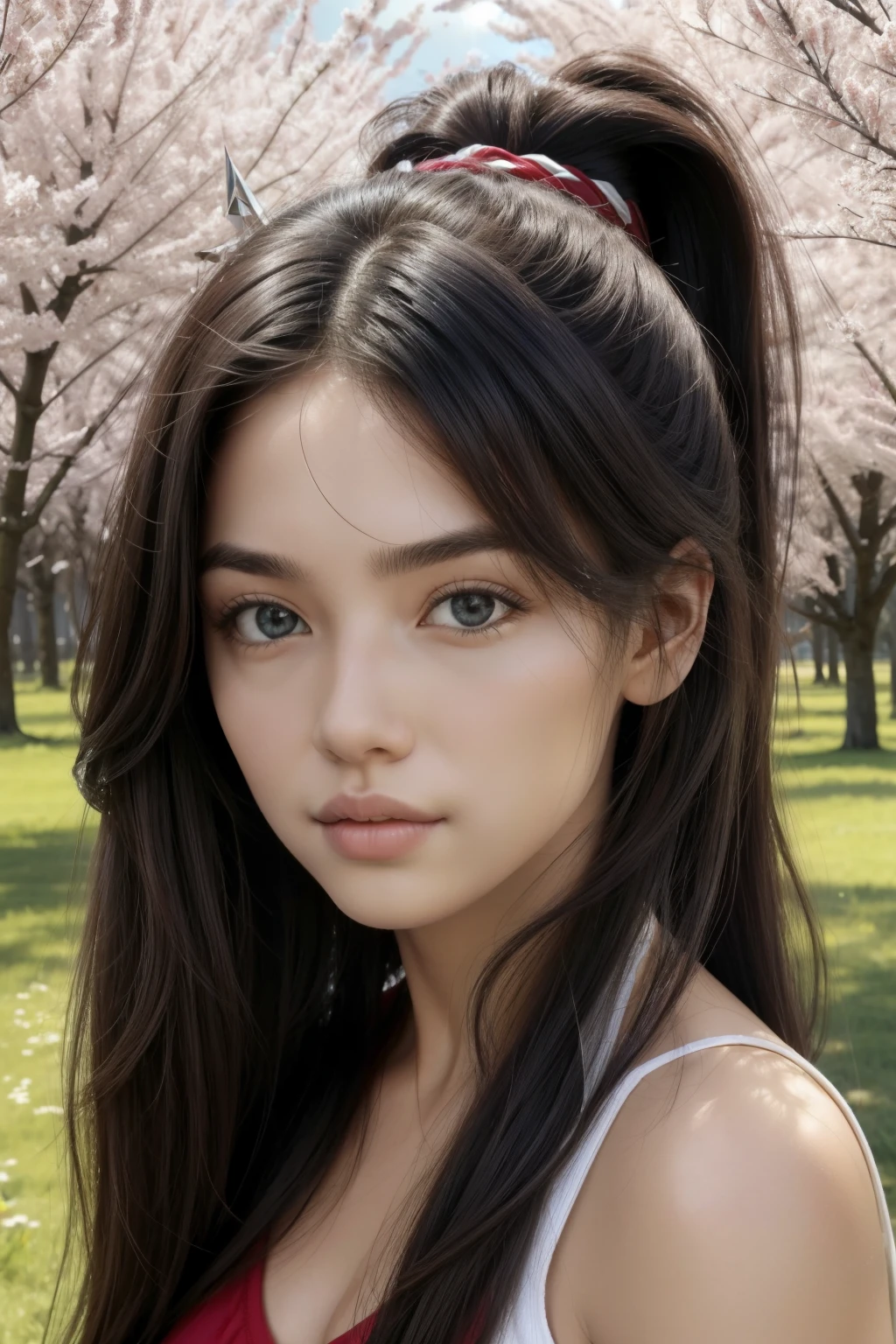 (Obra maestra:1.2), (mejor calidad:1.2), pelo negro, pelo largo, pechos medianos, muscular, serious expression,
 irelia, 1 chica, mono, hombros descubiertos, protector de frente, A 20-year-old girl surrounded by cherry trees, flor de cerezo, caliente con sol brillante,
cuerpo completo, 
luz del sol,
Cinematic Light,
desde abajo,
(long hair),
cabello (liso plano),
ponytail,
Gargantilla,
pechos gigantescos:2.2,
disparo de cuerpo completo,
(enfoque superficial:  1.4), (Sharp focus: 1.4),
sin sujetador, camisa humeda
vestido, plateado,
dedo del pie de camello, Cameltoe,