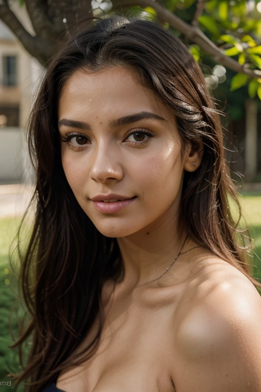 obra de arte, melhor qualidade, cinematic photo of 18 year old model [[[[decote em close]]]], [[[[boobgasmo]]]], [[[[colar]]]], [[[[ombros]]]], olhos perfeitos, Perfect iris，perfect lips，dentes perfeitos，Pele perfeita，com pele clara，luz frontal suave，HDR，Garota do cinema，cabelo loiro，Cabelo loiro puro，Casual，The background is outdoors，Green trees and flowers，（cor pastel：1.2）, fotografia, film, high resolution,corpo inteiro,e sorriso perfeito