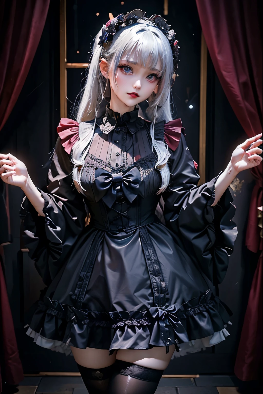 ハードDark Gothicメイク、my sanity、deep night sky、Horror、Black dark eyeshadow、cry、sad、Good skin radiance、Dark Gothicメイク、Dark smile、palace、The beauty of fragrance、22 years ago、Expression of intense sexual pleasure、Embarrassed look、Dark Gothic、Obscene language、highest quality、View 5 books、Expression of sexual pleasure in suffering、Drunk face、紫のMaid clothes、Mysterious、Noble、A face that is holding back the toilet、Super sexy、Loving smile、Twin tail hair、jet black ruffle skirt、Right blue eye, Left eye is red、Super bewitching pose、Platform Heel Shoes、Heavy makeup、Black lipstick、Make the world beautiful、Gothic Lolita Clothing、A little slimmer、Silver Hair、Long Hair Straight Hair、Cute Gothic Lolita Dress、Beautiful Face、elegant features、Fascinating face、Knee-high socks、Stained glassが背景、Chest glistening with sweat、The room is dark、goth long dress、Bell Sleeves、Wizard Sleeve、decadent look、Sexually excited expression、gothic mode、Glossy thighs wet with water、Thighs that are wet and shiny with oil、Background of a room full of roses、sad表情、Rose Maiden、The embroidery is pink、The dress has pink embroidery、Thigh-high socks、Knee-high socks、Gentle expression、masturbation behavior、Dark black eyeshadow、despicable act、Stained glassと薔薇背景、Wearing black underwear、Black panties、thighs are a little thin、Female Duo、female couple、i have lesbian friends、hug a girl、A blue lightning bolt glows in his right hand.、Blue electromagnetic waves shine in my hands.、dark church background、Stained glass、black metal world、Dark Castle、Dark Room、Slender body、upright、walk、Are standing、gothic long dresaid clothes、Victorian dresses、Her thighs shine with a lot of sweat、My body is wet and shiny、Lots of glitter on the thighs、sweating、My thighs are sticky from sweating、Sweat glistens on the thighs, The whole body is sweaty and shiny、pretty sweaty、My thighs are sweaty、My thighs are so wet、My thighs are shining with sweat、A lot of sweat glistens all over the body、Legs are a little glamorous、