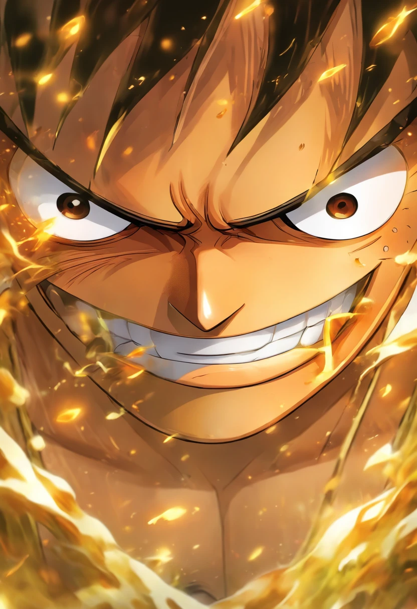 monkey d. Luffy, Close-up Shot Shot, Illustration of One Piece character, Straw hat, Handsome, In the style of a minimalist logo, Black and yellow, runde, Contemplative mood --AR 16:9