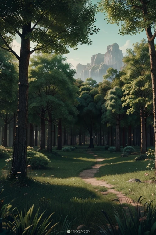 an enchanted forest with animation of a story without people and with animals with magic