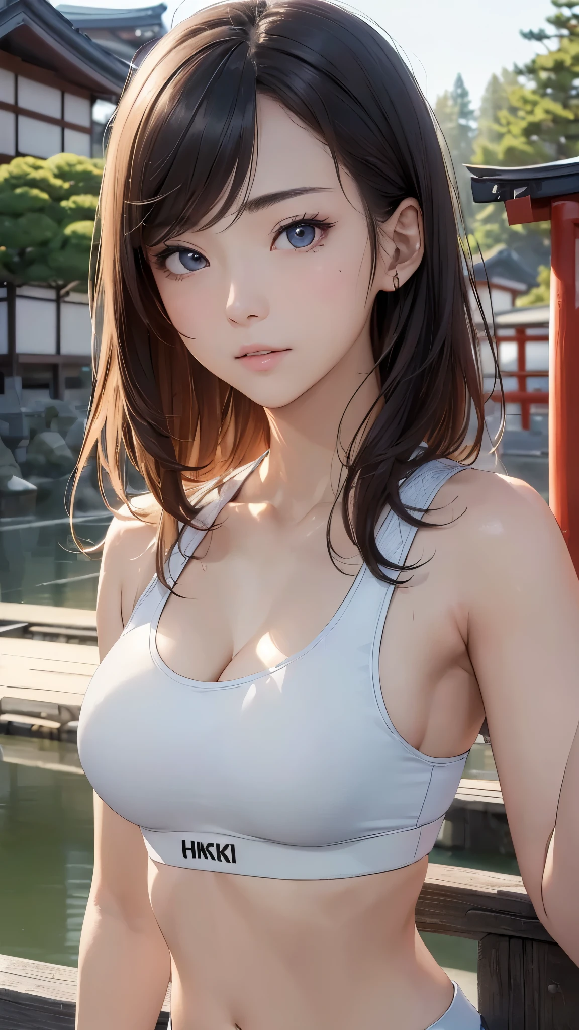 (((masterpiece))),(((High resolution)))、(((8K quality)))、(((perfect face)))、(((beauty of japan)))、25 years old, ((sports bra)), look at the camera, ((top quality eyes)), (detailed face), (detailed texture), look at the camera