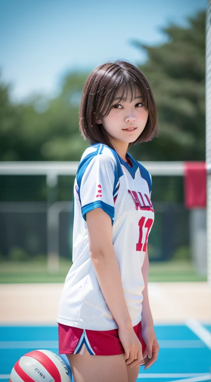 young woman、Japanese、Short-haired、Soccer uniforms、looking at the camera, Street Photography Grapugie, Straight Pose, Perfect lighting, Deep Shadow, Highest quality, Tabletop, Ultra-high resolution, Realistic、