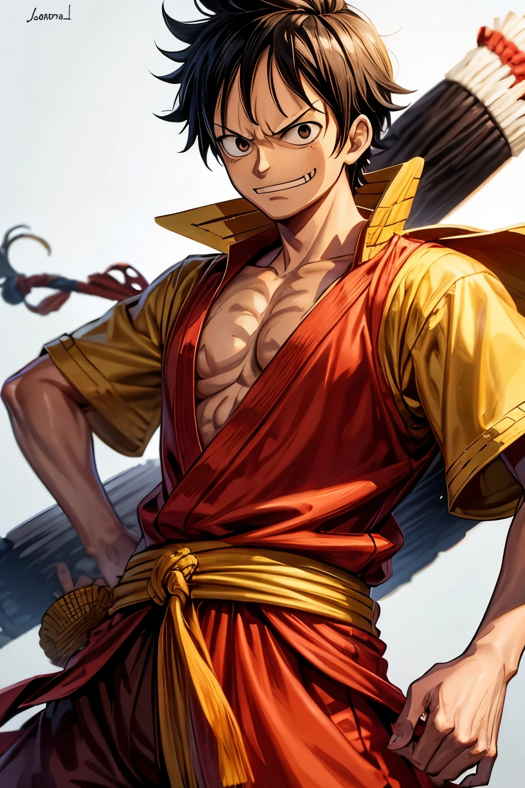 Luffy from one piece dressed in a samurai